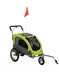Aosom Pet Stroller with Canopy Storage Pockets Adjustable Handlebar, Green