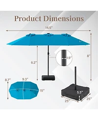 Gymax 15 Ft Double-Sided Patio Umbrella 48 Solar Led Lights Base Included for Pool