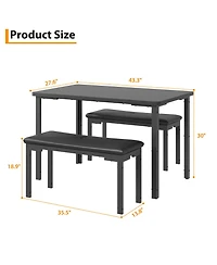 homfan 3 Pieces Dining Room Table Set for 4, Compact Kitchen with 2 Upholstered Benches, Rectangle Modern Chair Small Space
