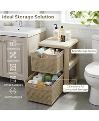 Costway 2-Drawer Storage Cabinet with Wicker Patterns, Handles for Bedroom, Bathroom