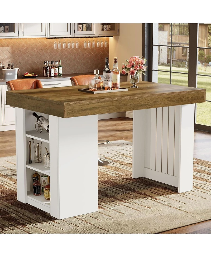 Tribesigns 55.12-Inch Bar Table, Farmhouse Counter Height Dining Table with 3-Tier Storage Shelves, Home Bar Unit