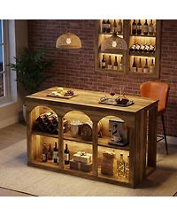 Tribesigns Bar Table, 55-Inch Counter Height Pub Table with 2-Tier Arched Storage Shelves, High Top Large Home Bar Unit