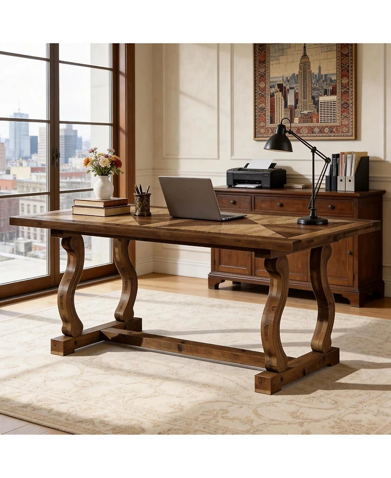 Tribesigns Solid Wood Executive Desk, 63" Large Computer Desk for Home Office, Farmhouse Rustic Wooden Workstations Business Office Furniture