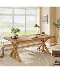 Tribesigns Solid Wood Executive Desk, 63-Inch Home Office Computer Desk with Sturdy Legs, Farmhouse Simple Writing Study Table Business Workstation