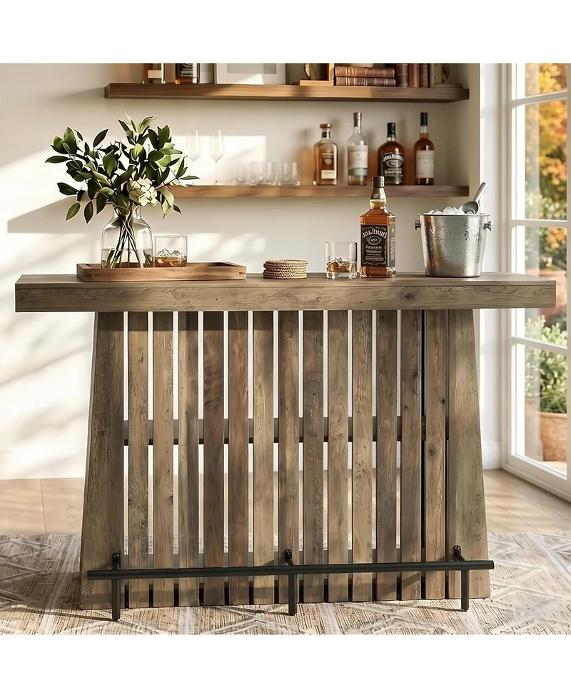 Tribesigns 2-Tier Bar Table, 63" Wooden Home Bar Unit with Footrest, Large Counter Height Pub Table with Storage Shelves