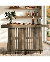Tribesigns 2-Tier Bar Table, 63" Wooden Home Bar Unit with Footrest, Large Counter Height Pub Table with Storage Shelves