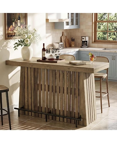 Tribesigns 2-Tier Bar Table, 63" Wooden Home Bar Unit with Footrest, Large Counter Height Pub Table with Storage Shelves