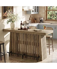 Tribesigns 2-Tier Bar Table, 63" Wooden Home Bar Unit with Footrest, Large Counter Height Pub Table with Storage Shelves