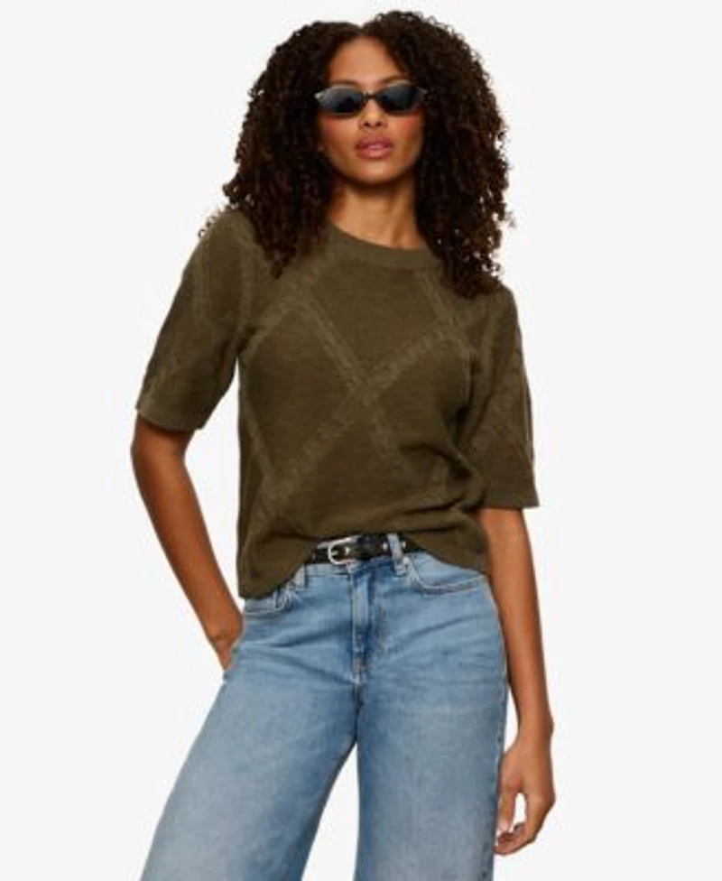 Sanctuary Womens Short Sleeve Cotton Sweater T Shirt