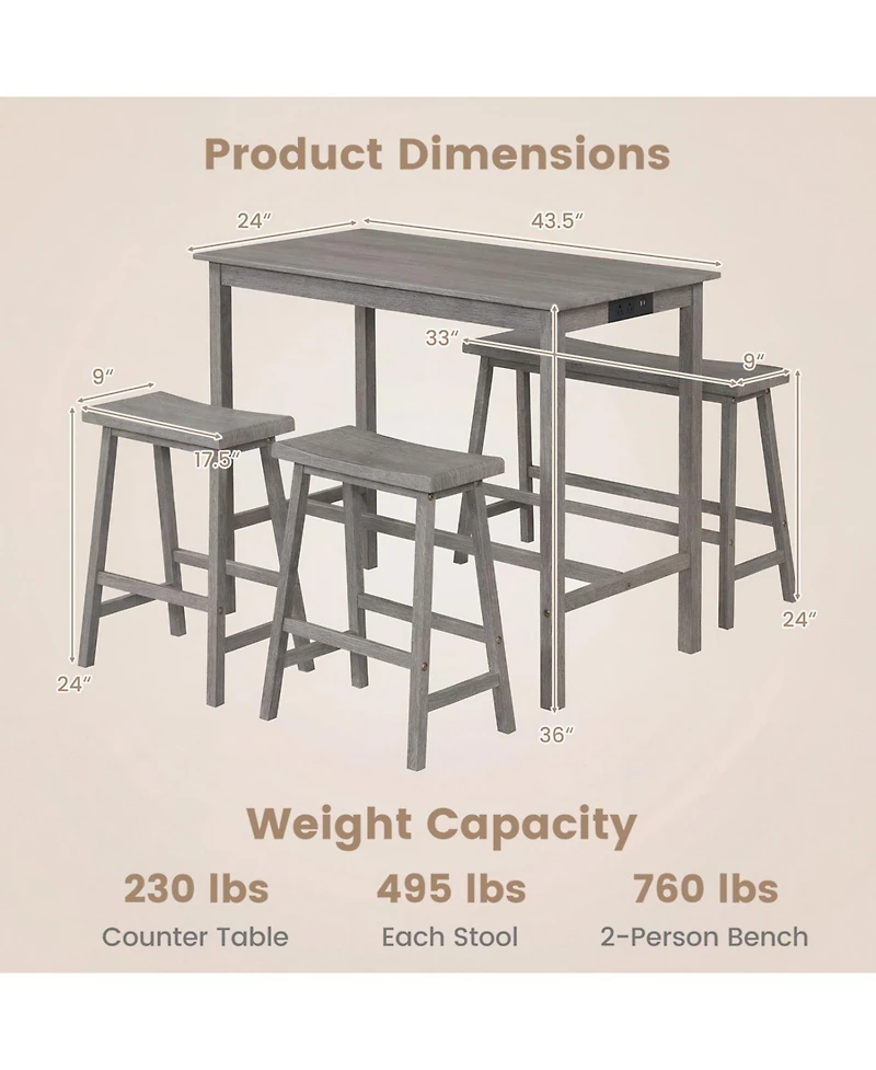 Slickblue Counter Height Kitchen Table Set 4 Piece Solid Rubber Wood with Outlet