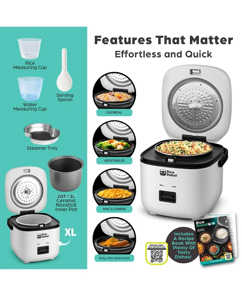 Rice Robot 8-Cup Space Saving Rice Cooker with Ceramic Nonstick Inner Pot