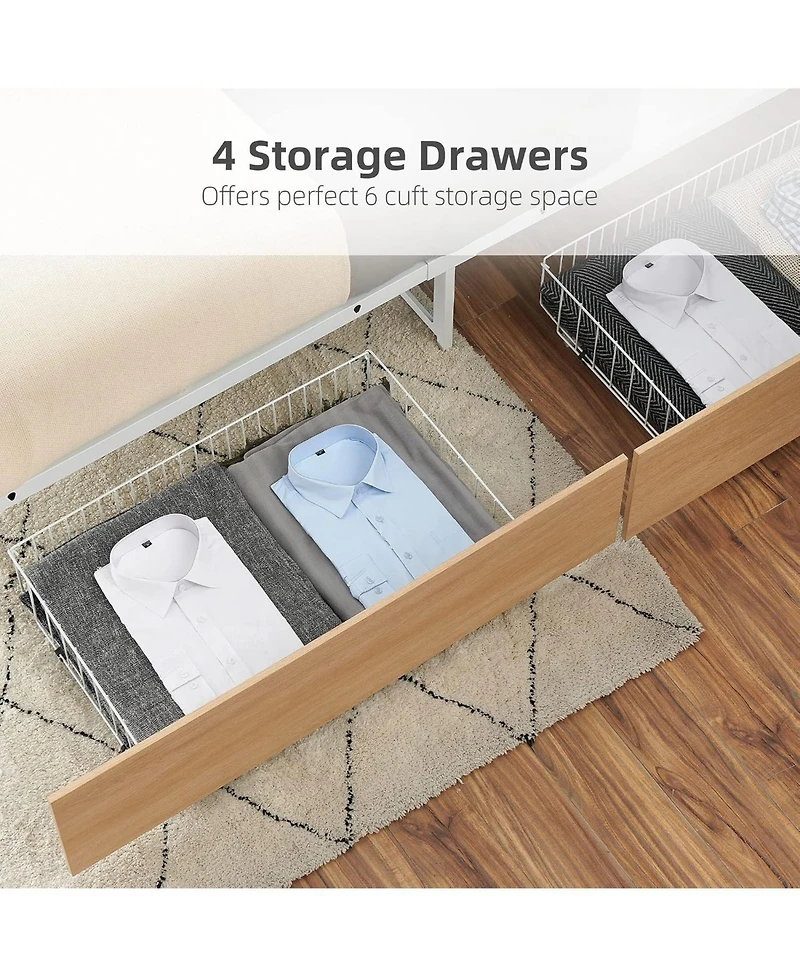 gaomon Bed Frame With 4 Drawers,Platform Bed Frame With Storage,Full Size Platform Bed With Headboard Frame,Metal Bed Frame Steel Slat Support/No Box