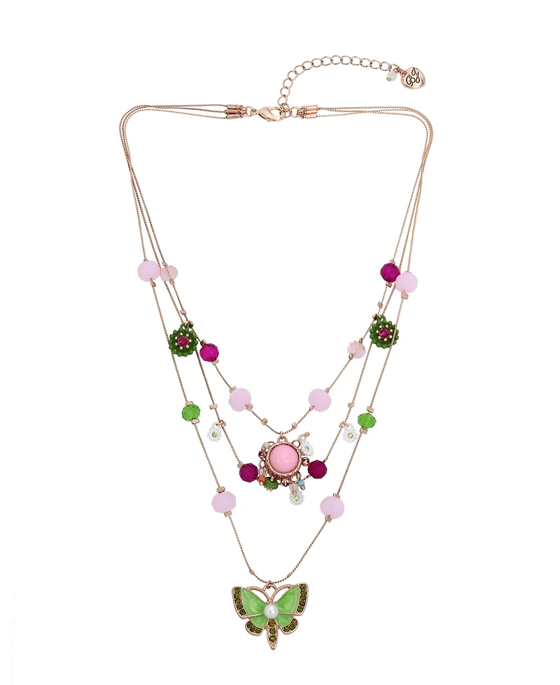 Betsey Johnson Faux-Stone Butterfly Charm Layered Necklace
