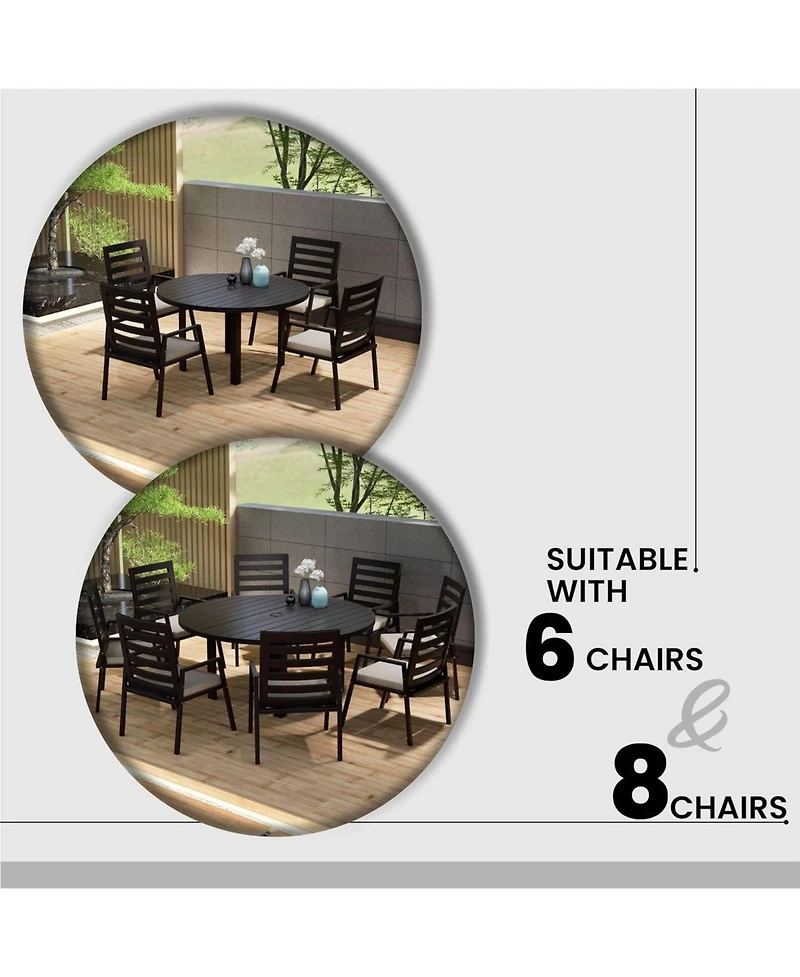 LeisureMod 60" Round Outdoor Aluminum Dining Table for Modern Home, Patio, Backyard Garden Chelsea Collection
