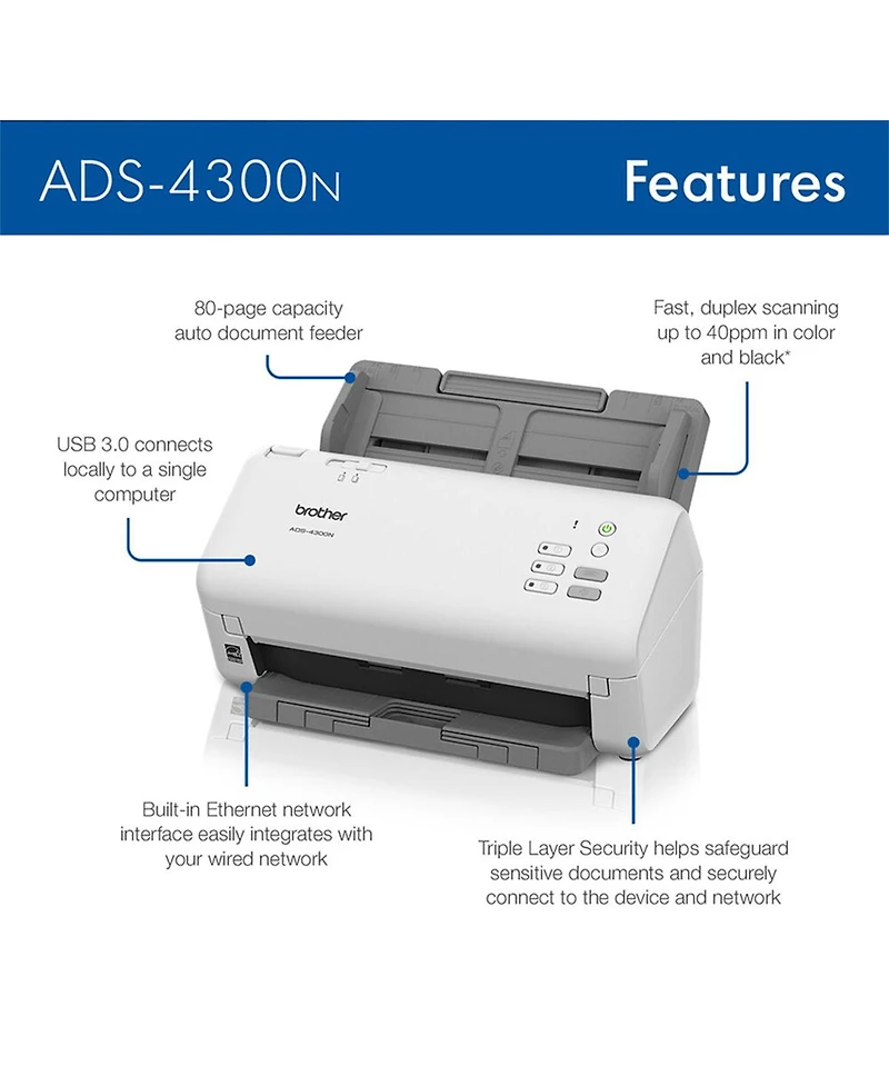 Brother Ads-4300N High-Speed Professional Duplex Desktop Scanner