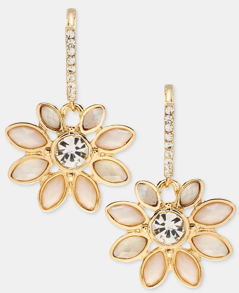 lonna & lilly Stone Flower Charm Hoop Earrings