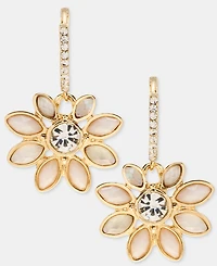 lonna & lilly Stone Flower Charm Hoop Earrings