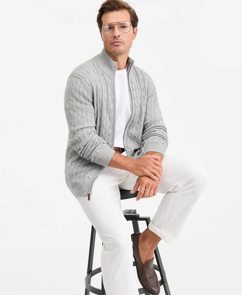 Club Room Men's Cable-Knit Full-Zip Sweater, Created for Macy's