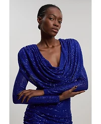 Karen Millen Women's Cowl Neck Long Sleeve Mini Dress