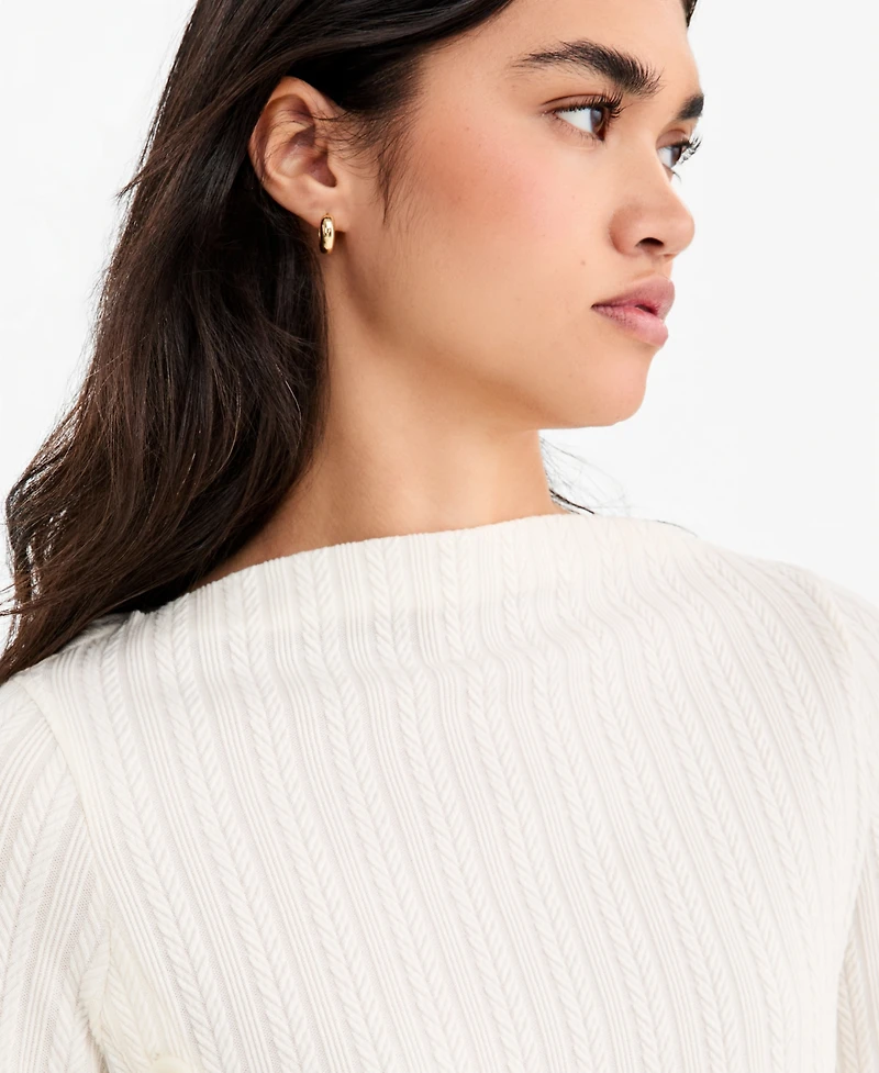 Liverpool Los Angeles Women's Boat-Neck Asymmetrical-Button-Placket Bell-Sleeve Blouse