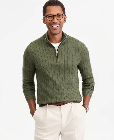 Club Room Men's Cable Knit Quarter-Zip Cotton Sweater, Created for Macy's