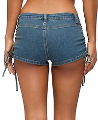 Edikted Women's Lalie Drawstring Denim Micro Shorts