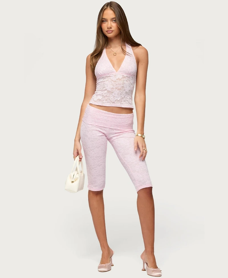 Edikted Women's Talisa Foldover Lace Capri Leggings