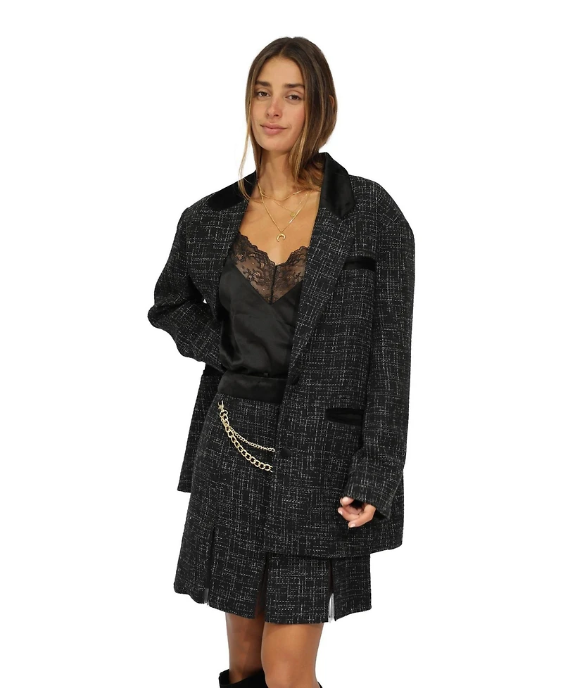 Belle & Bloom Women's City Noir Tweed Oversized Blazer