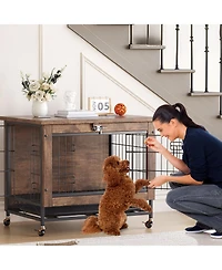 homfan Heavy Duty Wooden Dog House with Double Doors, Top-Opening Metal and Wood Crate, Indoor Kennel with Wheels, Anti-Chew, Ideal for Small Dogs