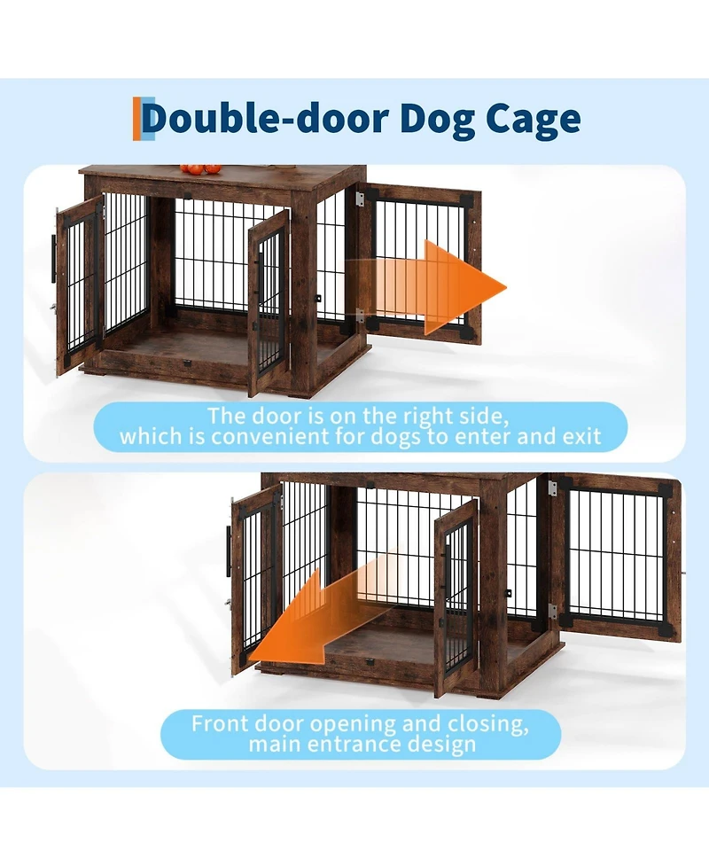 homfan Chew-Resistant Wooden Dog House Furniture for Small/Medium Dogs, Indoor Kennel End Table with Double Doors and Secure Metal Frame