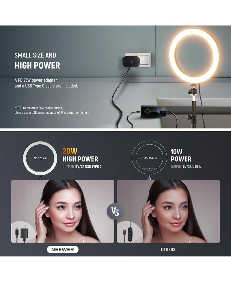 Neewer RH10B Ring Light with 20W, Bi Color for select iPhone models
