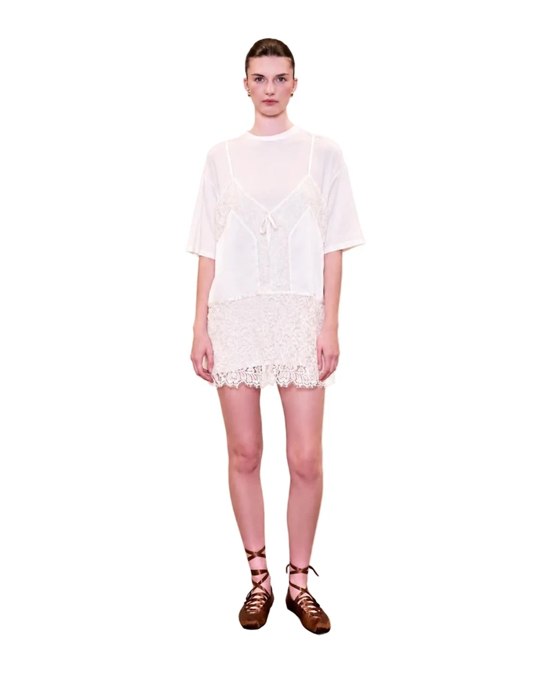 Pcfg Women's Daydreamers Mini T-Shirt Dress With Lace And Satin Details
