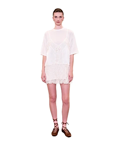 Pcfg Women's Daydreamers Mini T-Shirt Dress With Lace And Satin Details