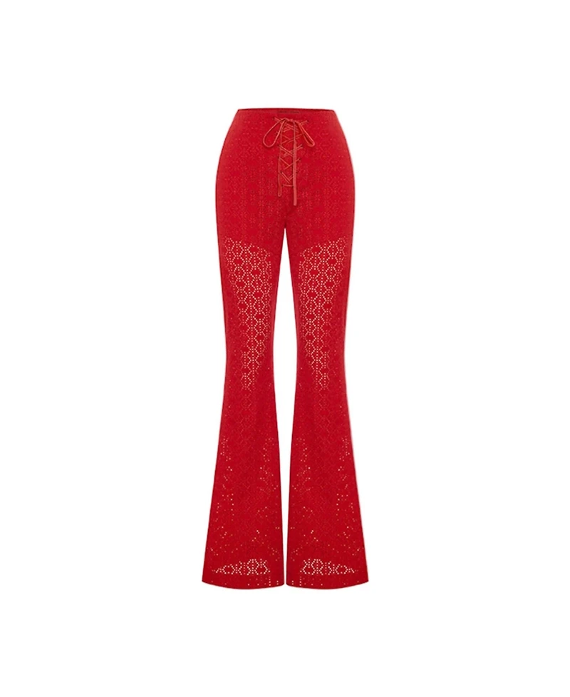 Pcfg Women's The Broderie Anglaise Edit High Rise Embroidered Flare Pants