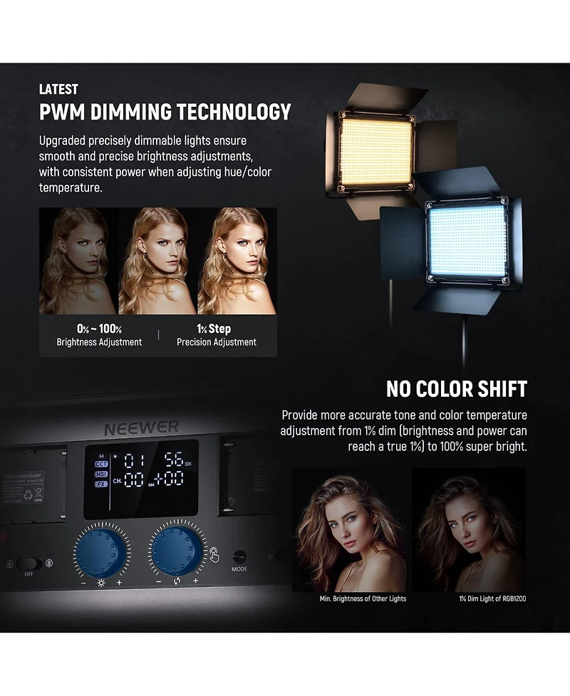 Neewer RGB1200 Led Video Light with 60W, 22000Lux, 2500K-8500K