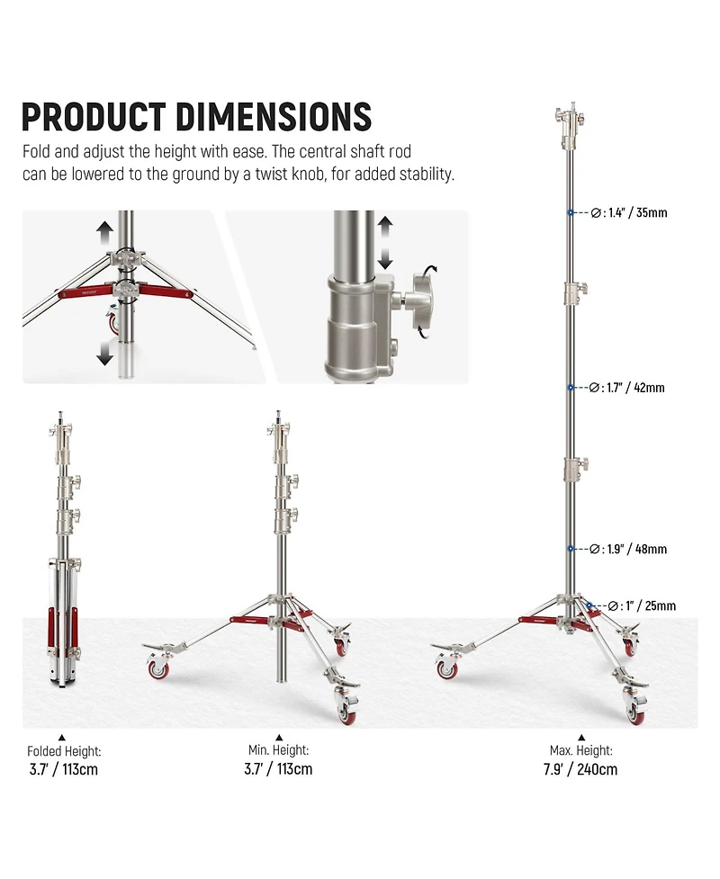 Neewer ST240SS Photography Light Stand with 7.9ft, 240cm, 77lb