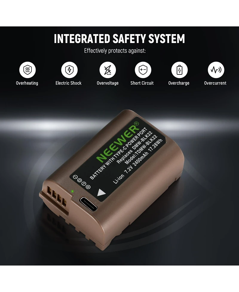 Neewer S5II Camera Battery and Charging Accessory with 2400mAh for Panasonic Lumix S5IIX S5II S5 GH6 Dc-G9 II