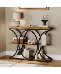homfan Industrial Modern 3-Tier Narrow Console Table for Entryway, Living Room, or Hallway, Open Storage Shelves, Diamond Metal Frame
