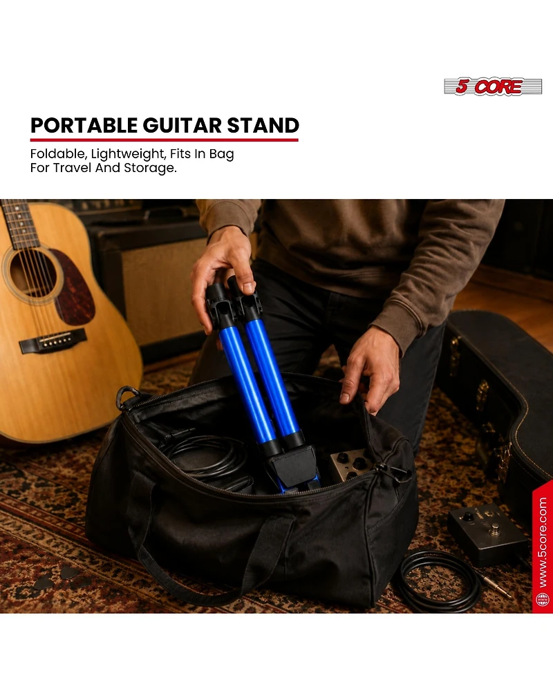 5 core Guitar Stand Adjustable A Frame Shape w Rubber Pad Arms Supports Acoustic Electric Bass