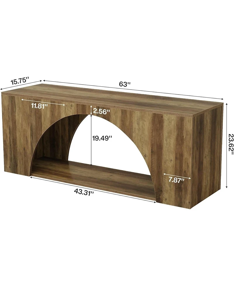 Tribesigns 63 inches Tv Stand for 55/60/65/75 Inches Tv, 2-Tier Farmhouse Television Stands with Arched Open Storage
