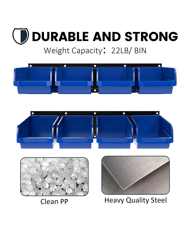 Xdovet Wall Mount Parts Rack Organizer 8 Bins 2 Rails