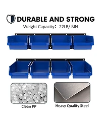 Xdovet Wall Mount Parts Rack Organizer 8 Bins 2 Rails