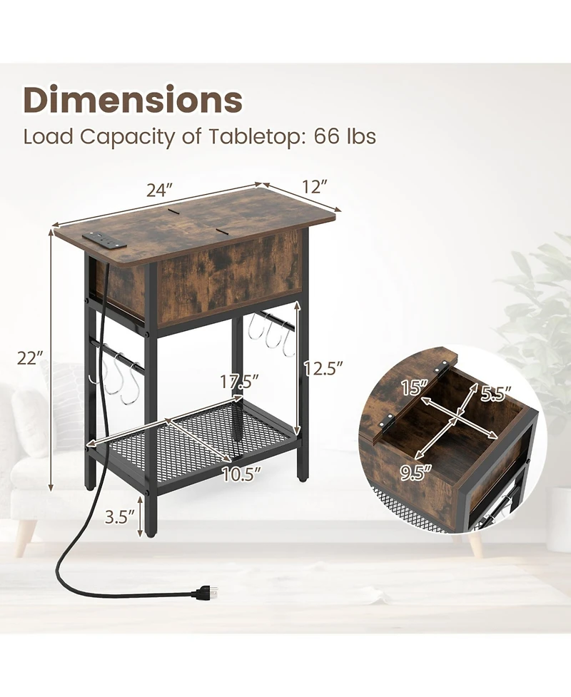 Slickblue End Table with Built-In Charging Station and Flip Top Compartment