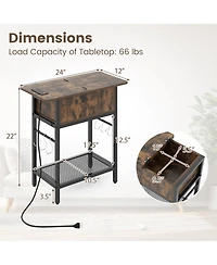 Slickblue End Table with Built-In Charging Station and Flip Top Compartment