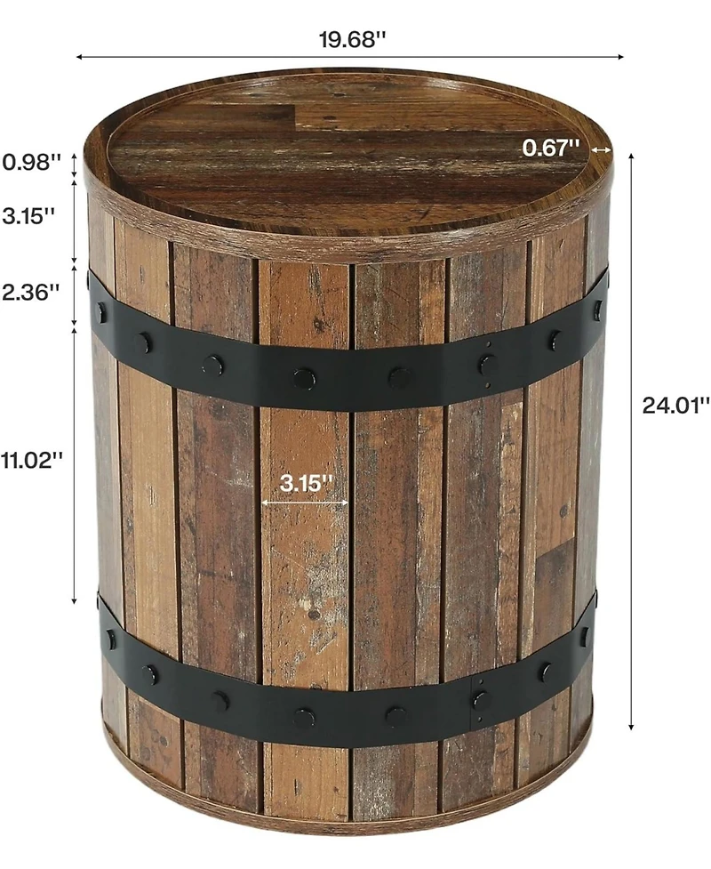 Tribesigns Barrel Side Table with Hidden Storage, 19.68" Farmhouse Round Rustic Wood End Table with Removable Lid