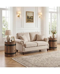 Tribesigns 19.68" Barrel Side Table with Hidden Storage, 24" Tall Sofa Side Bedside Nightstand for Living Room