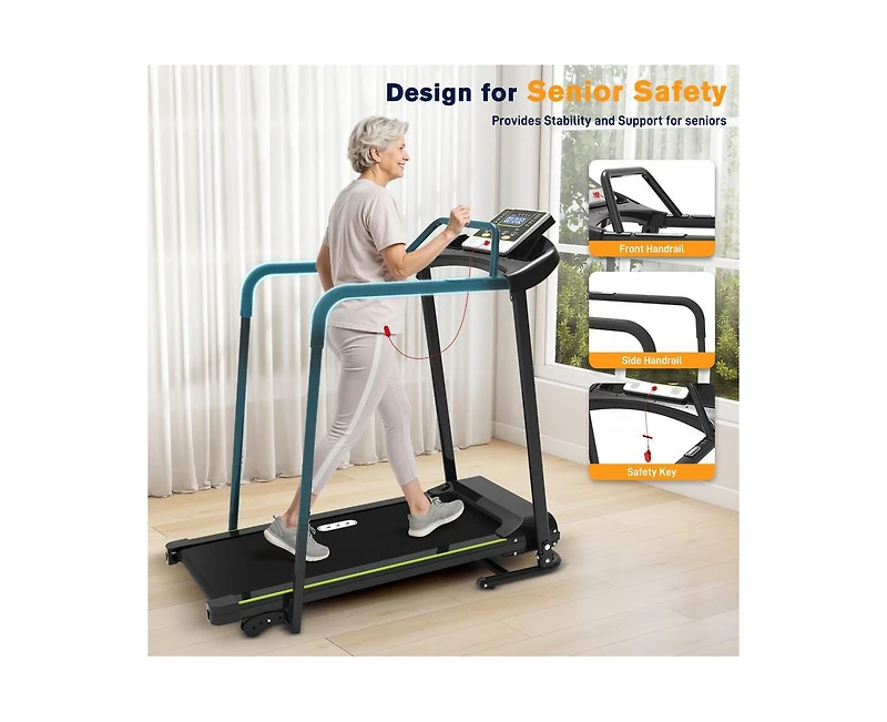 Rellysport Senior Treadmill for Elderly, Walking Treadmill with Long Side Handrails and Front Handrails for Small Spaces