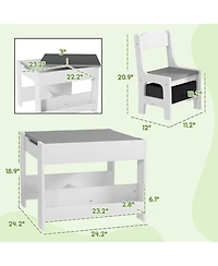 Clihome 3-Piece Kids Table Chair Set, 2-in-1 Reversible Desktop with Chalkboard Storage and Bookshelf