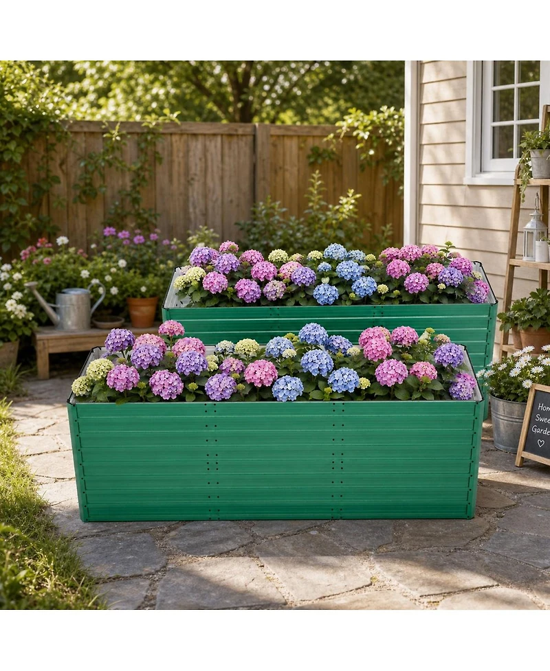 Asagikoiai 2-Piece Large Metal Outdoor Planter Box with Open Base for Backyard
