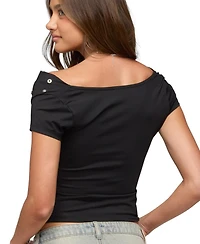 Edikted Womens Bijou Metal Snap Cowl Neck Top